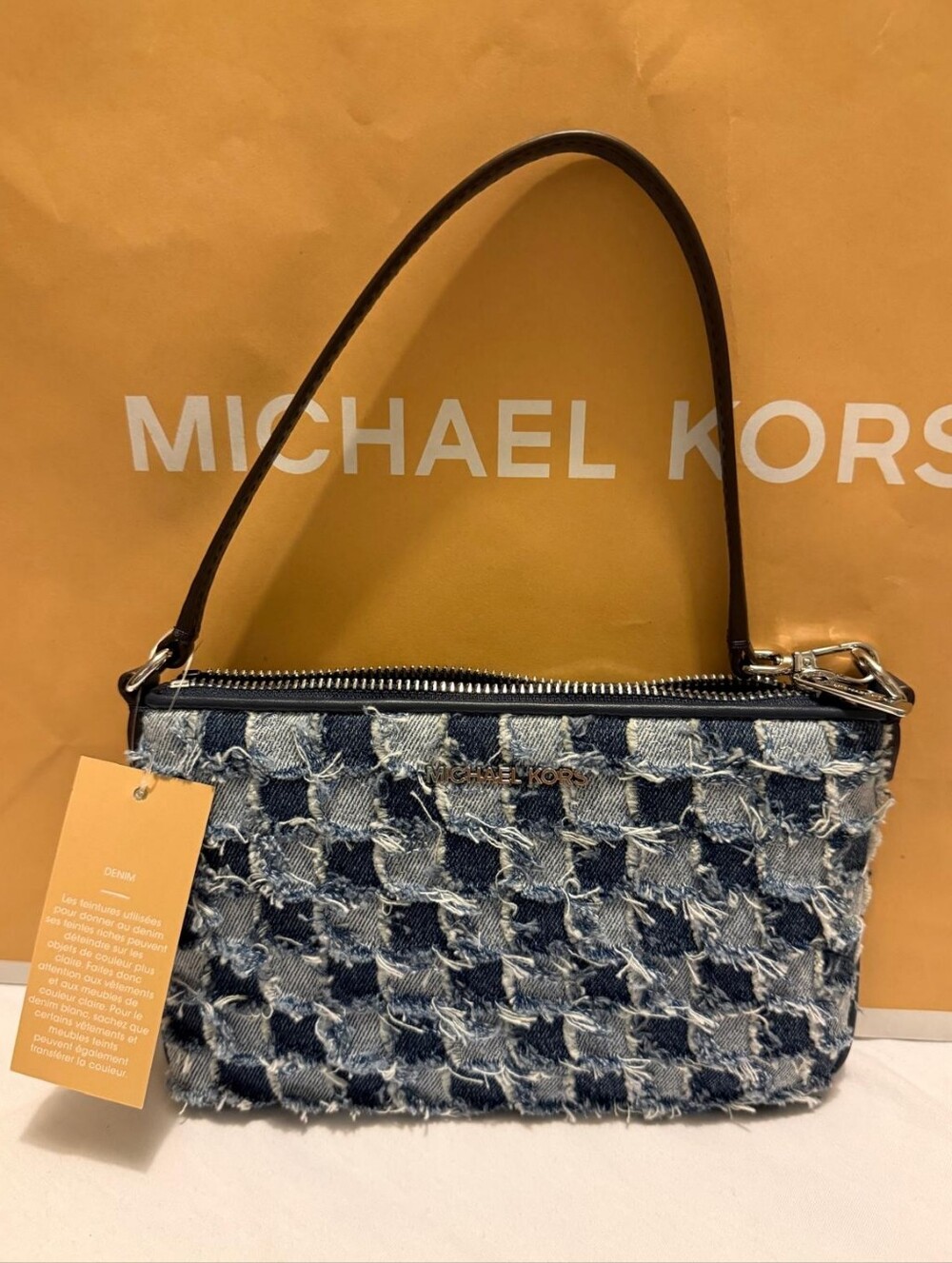 Michael Kors Frayed Denim Patchwork Jetset Travel Bag